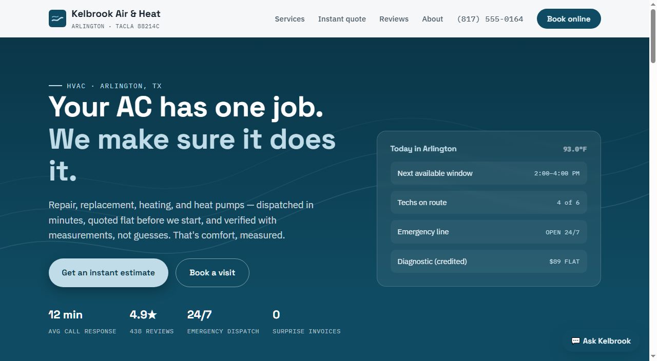 Kelbrook Air and Heat Smart Website screenshot