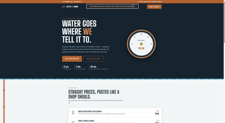 Plumbing company website screenshot